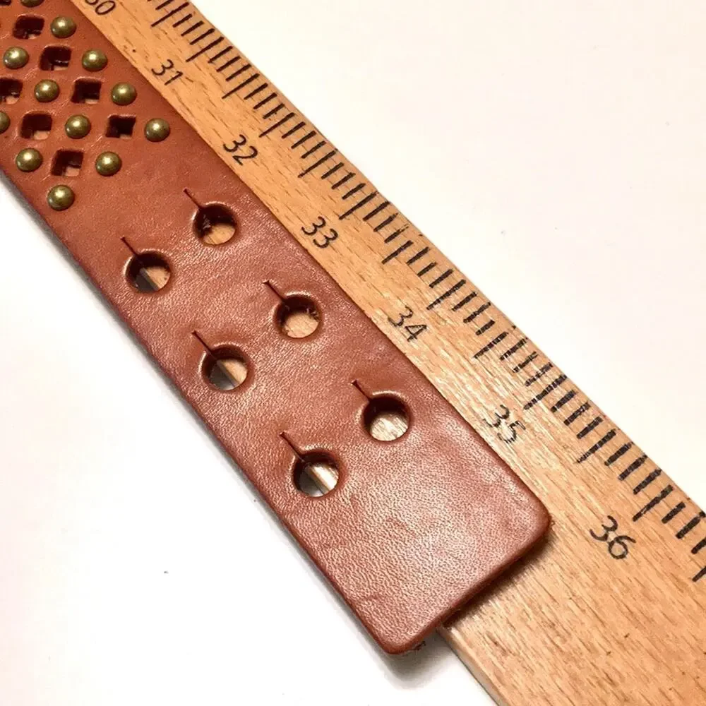 Boho leather belt no buckle closure system cognac